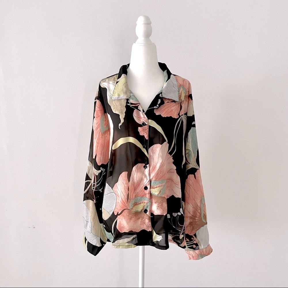 Vintage Tropical Print Blouse